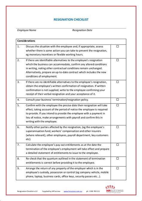 resignation checklist 9 examples format pdf examples