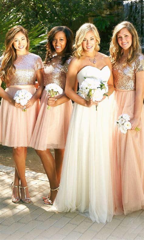Macloth Two Piece Cap Sleeves Bridesmaid Dress Rose Gold Formal Gown Short Sleeve Bridesmaid
