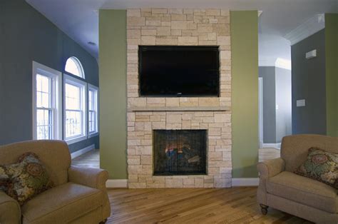 Creating a beautiful electric fireplace and tv stand. Stone Veneer Fireplace & TV Niche - Contemporary - Family ...