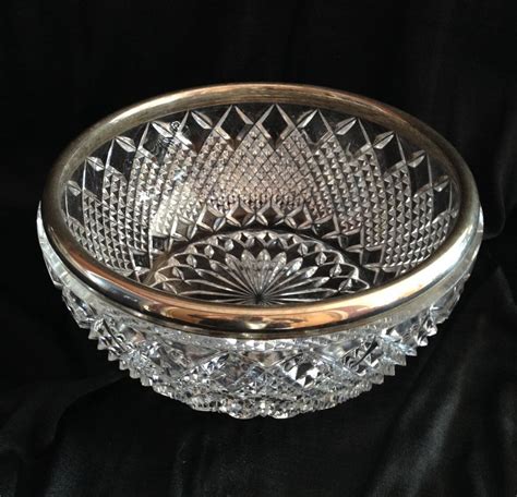 Fb Rogers Silver Co Lead Cut Crystal Bowl With Silver Plate Etsy
