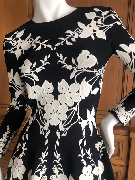 Alexander Mcqueen Black And White Inartsia Floral Knit Dress With