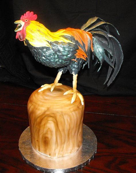 Cock A Doodle Doo Rooster Body Is Rkt Covered With Fondant Gumpaste Feathers Stump Is French