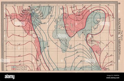 World Magnetic Variation Bartholomew 1949 Old Vintage Map Plan Chart