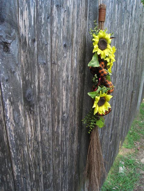 Hanging Cinnamon Broom Wsunflowers Velvet Fall Leaves Etsy