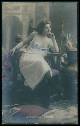 French Nude Woman Edwardian Girl Original Early Tinted Color Photo