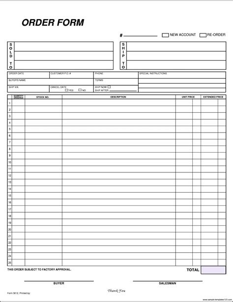 Special Order Form Template Free