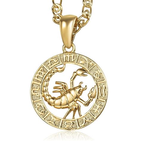 Horoscope Zodiac Sign Charm Necklace Gold Snake Link Chain Unisex In