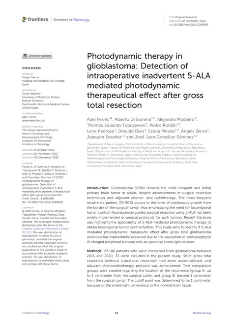 Pdf Photodynamic Therapy In Glioblastoma Detection Of Intraoperative