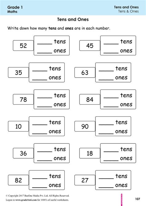 First Grade Class 1 Tens And Ones Worksheets Basic Math