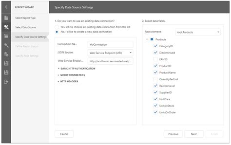 Specify Data Source Settings JSON DevExpress End User Documentation