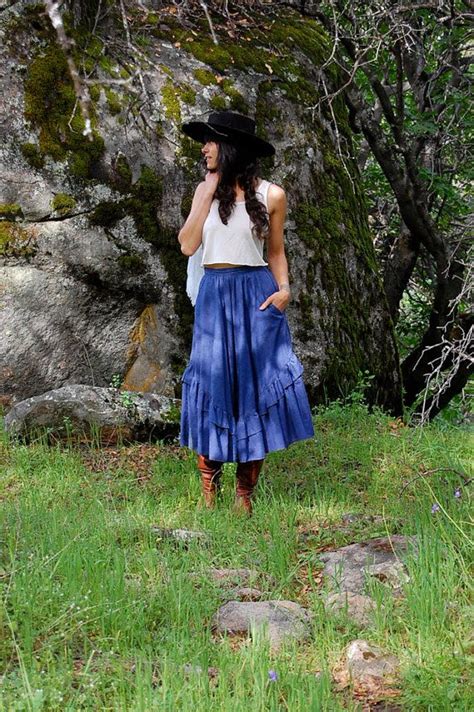 Prairie Skirt Vintage 70s Blue Denim Prairie Boho Ruffle Skirt Etsy