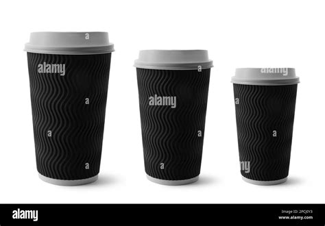 Paper Coffee Cups Of Different Sizes On White Background Collage Stock