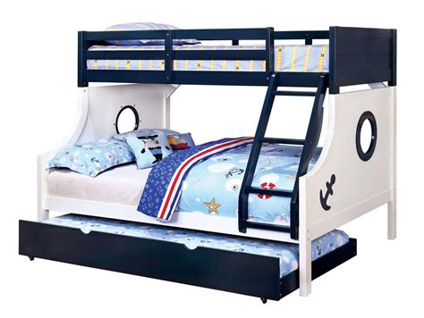 Furniture Of America Nautia Blue White Twin Over Full Trundle Bunk Bed