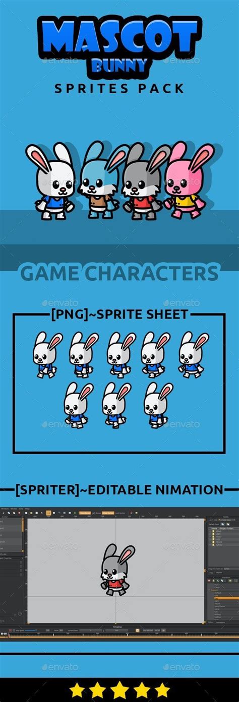 Mascot Bunny Sprites Pack In 2022 Mascot Simple Cartoon Sprite