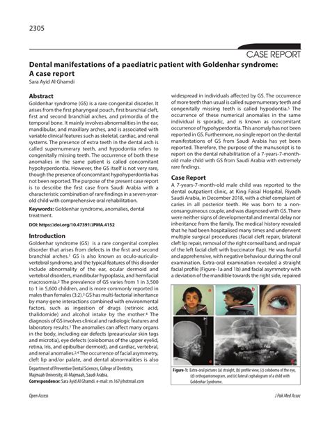 PDF Dental Manifestations Of A Paediatric Patient With Goldenhar
