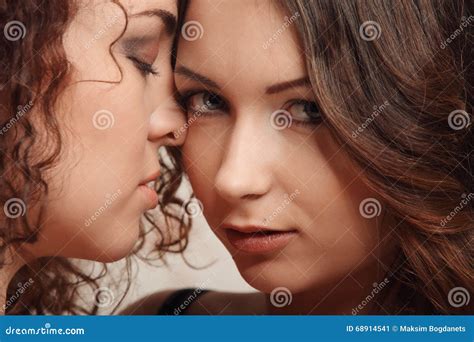 Tender Kiss Of Two Brunettes Homosexuality Lesbians Stock Image Image Of Caucasian Body 68914541