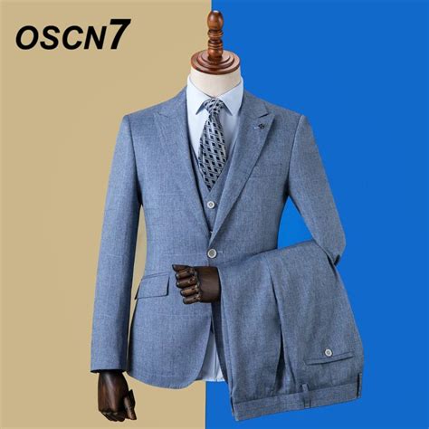 Oscn7 2019 Plaid Custom Made Suits Men Slim Fit Wedding Party Mens