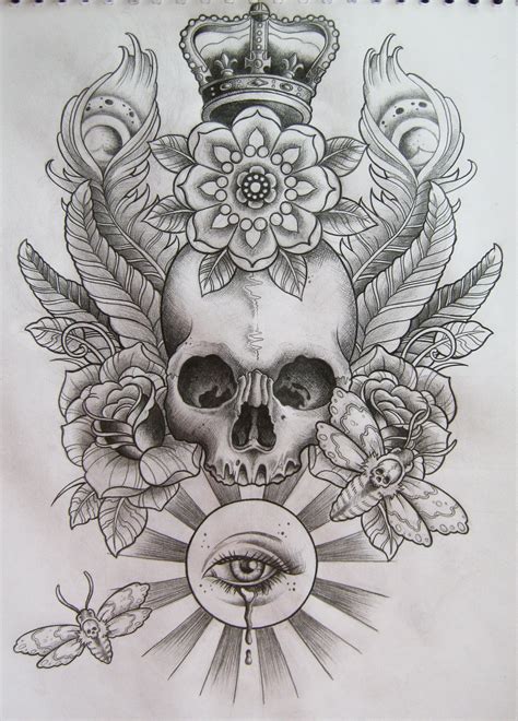 Beautiful Skull Tattoo Pencil Sketch With Soft Shading King Crown Hat