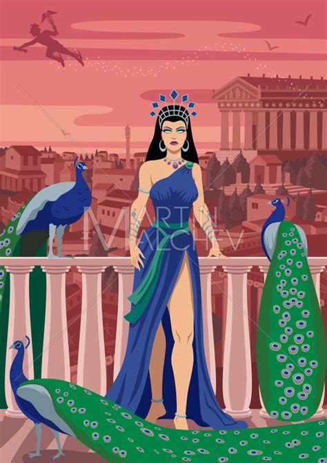 Hera Vector Cartoon Clipart Illustration Juno Goddess Queen Greek Roman Mythology Fantasy