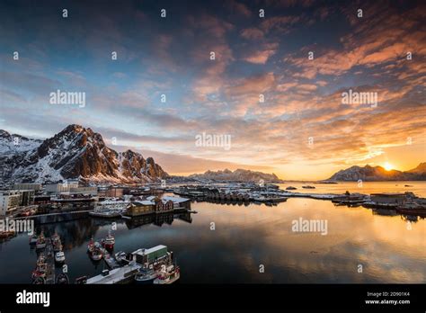 View Over The Port Of Svolvaer On The Lofoten Islands In Colorful Early