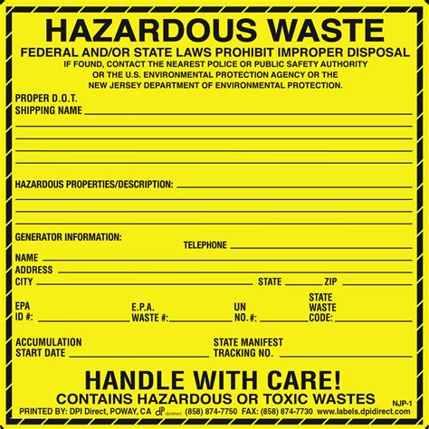 Free Printable Hazardous Waste Labels