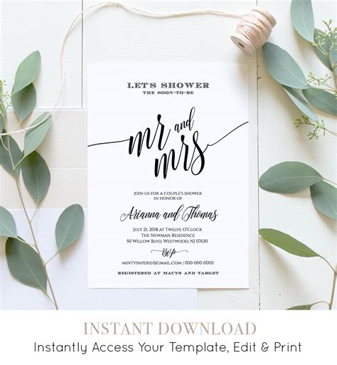 couples shower invitation printable wedding shower invite 100 editable template instant