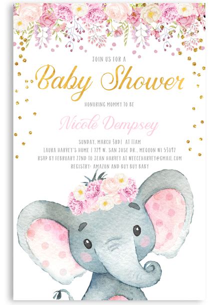 You can edit and print within minutes and start sending out your invites today. Elephant baby shower invitation, pink floral elephant #42