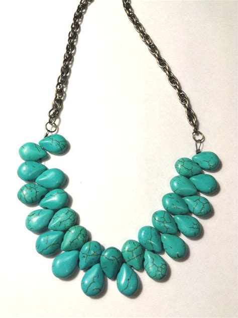 Turquoise Bib Necklace With Magnesite And Howlite Briolettes Etsy