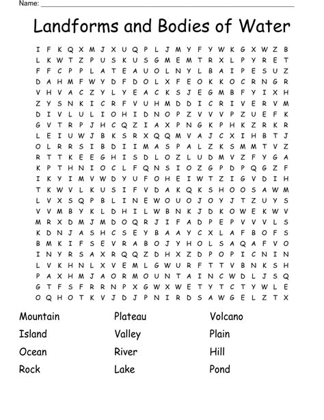 Landforms And Bodies Of Water Word Search Geology Uni