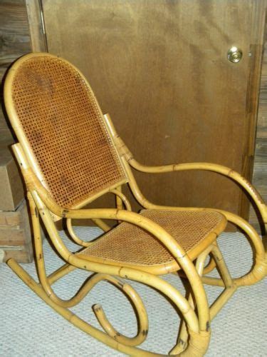 Vintage 1970s Bentwood Bamboo Rocker Rattan Rocking Chair Natural
