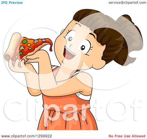 clipart of a brunette white girl about to eat a slice of pizza royalty free vector