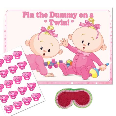Twin Baby Shower Game Pin The Dummy Pacifier Blindfold Pink Girl