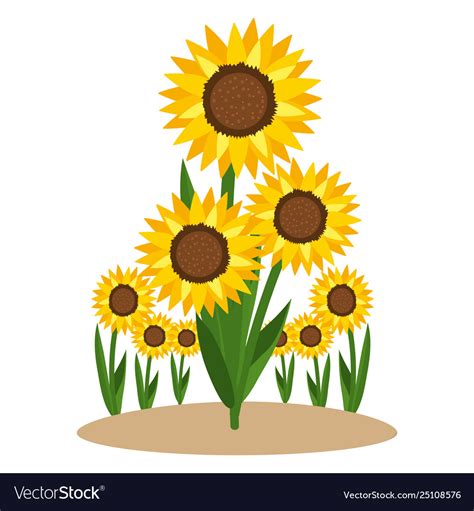 Foral Sunflower Nature Cartoon Royalty Free Vector Image