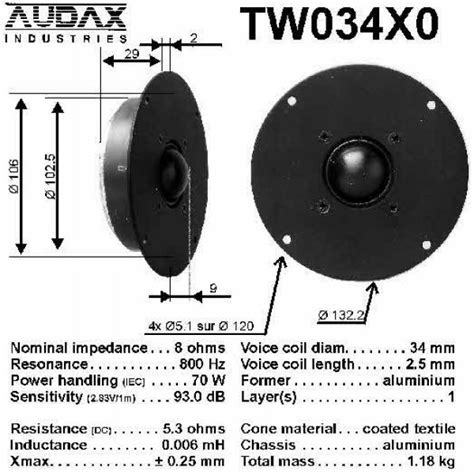 Комплектующее для динамика nos new single audax / polydax hd13d34h 34mm soft dome tweeter, made in france. AUDAX TW034X0 HD 13D34H replacement by Audax