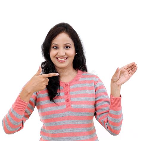 Young Woman Showing The Palm To A Blank Copy Space Stock Image Image