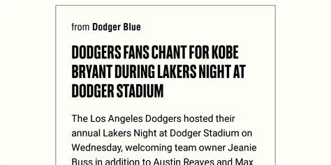 Dodgers Fans Chant For Kobe Bryant During Lakers Night At Dodger