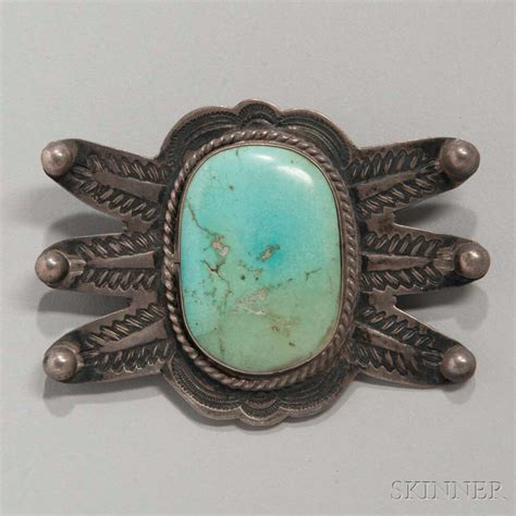 Navajo Silver And Turquoise Manta Pin Sale Number 3005b Lot Number