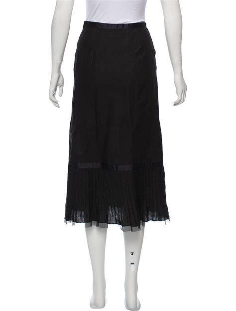 Black Maxmara Linen Midi Skirt With Pleated Hem Silk Trim And