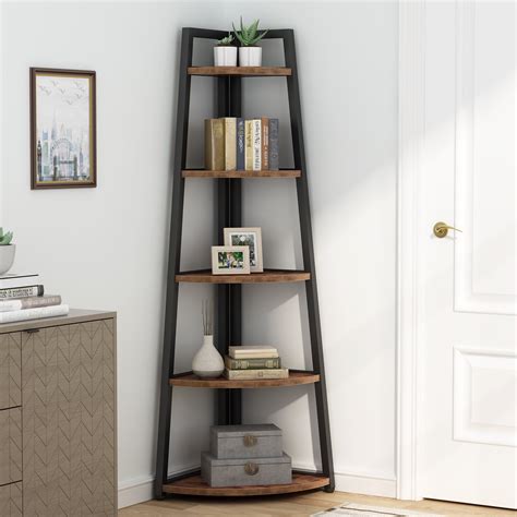 tribesigns 70 inches tall corner shelf stand industrial 5 tier corner bookshelf bookcase plant