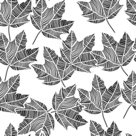 Abstract Seamless Floral Pattern With Maple Leaves Black And White