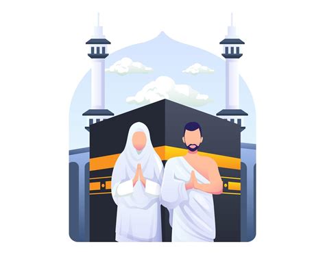 Muslim Couple Is Doing Islamic Hajj Pilgrimage Vector Illustration Vector Art At Vecteezy