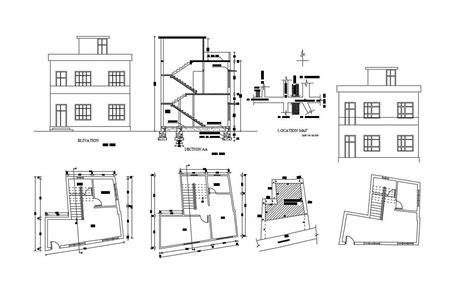 2 Storey House Plan With Elevation Design Cadbull