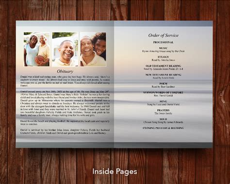 8 Page Beach Sunset Funeral Program Template 11 X 17 Inches Funeral