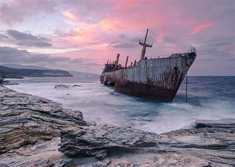 Abandoned Cargo Ship On The Coast Of Andros Greece Cool Photos