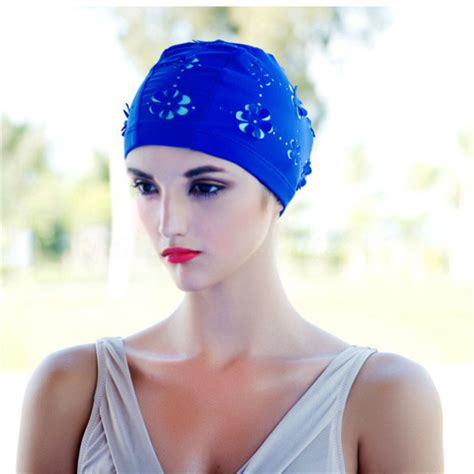 Durable Women Adult Fashion Swim Cap Polyester Swimming Bathing Floral Hat Ebay
