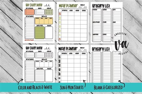 Daily Planner Meal Planner Grocery List PDFs 655014 Physical