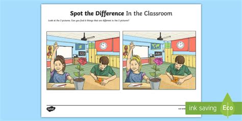 Esl Spot The Difference In The Classroom Activity Twinkl
