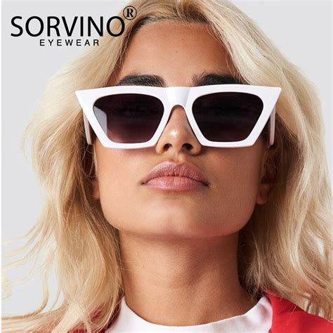 sorvino retro black frame cat eye sunglasses 2020 women brand designer unique polygon square sun