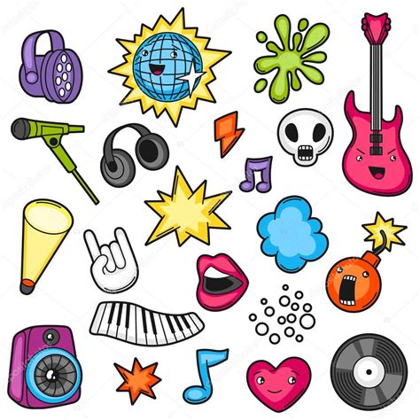 Music Party Kawaii Set Musical Instruments Symbols And Objects In