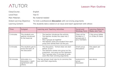 Lesson Plan Outline Free Template And Example A Tutor